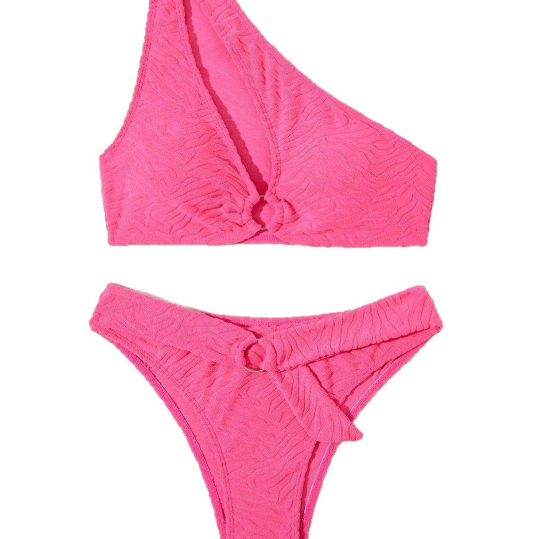 Damer Tekstureret En-Skulder-Bikini-Sæt Stilla