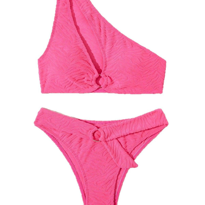Damer Tekstureret En-Skulder-Bikini-Sæt Stilla