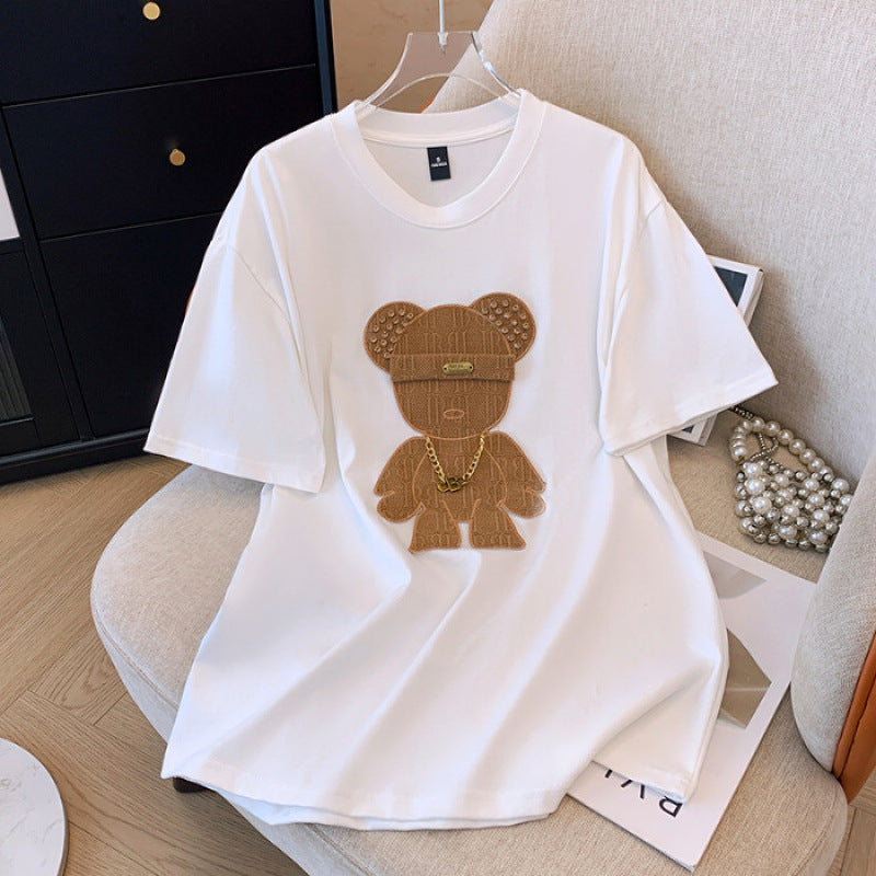 Dame T-shirt med kreativt bjørnemotiv og moderne design Stilla