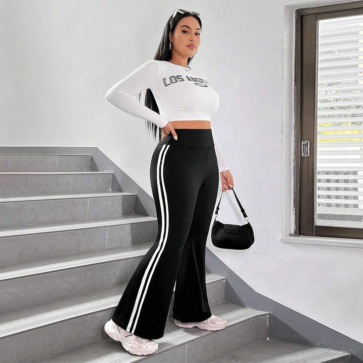 Dame Sportslige Flared Leggings med elastisk høj talje og sidelange striber Skovae
