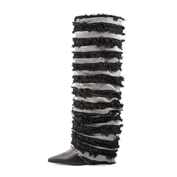 Dame High-Gloss Over-the-Knee Slipstøvler med Rüschendetails Stilla