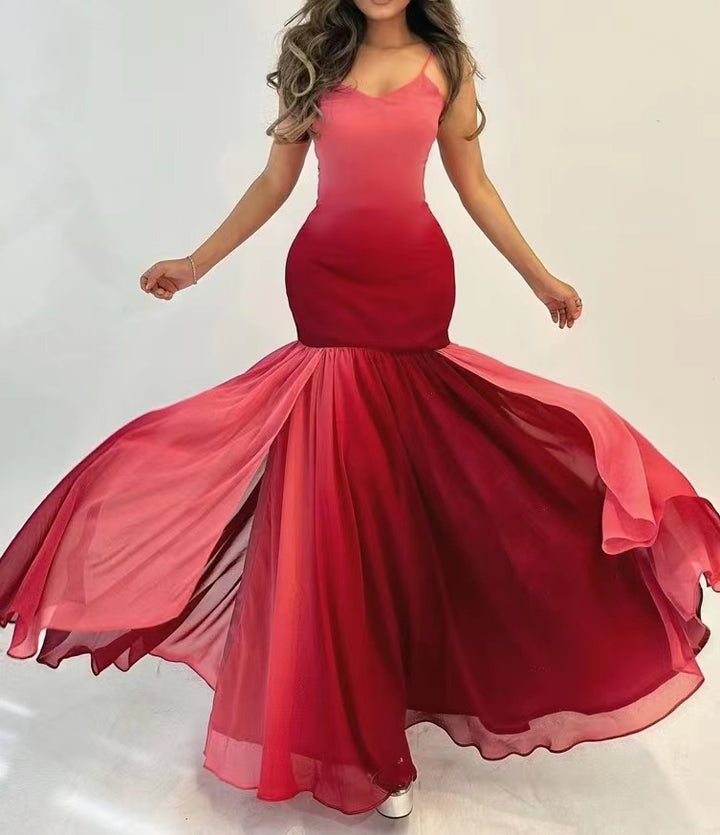 Damer Elegant Maxi Kjole med Flydende Nederdel og Stilige Gradient