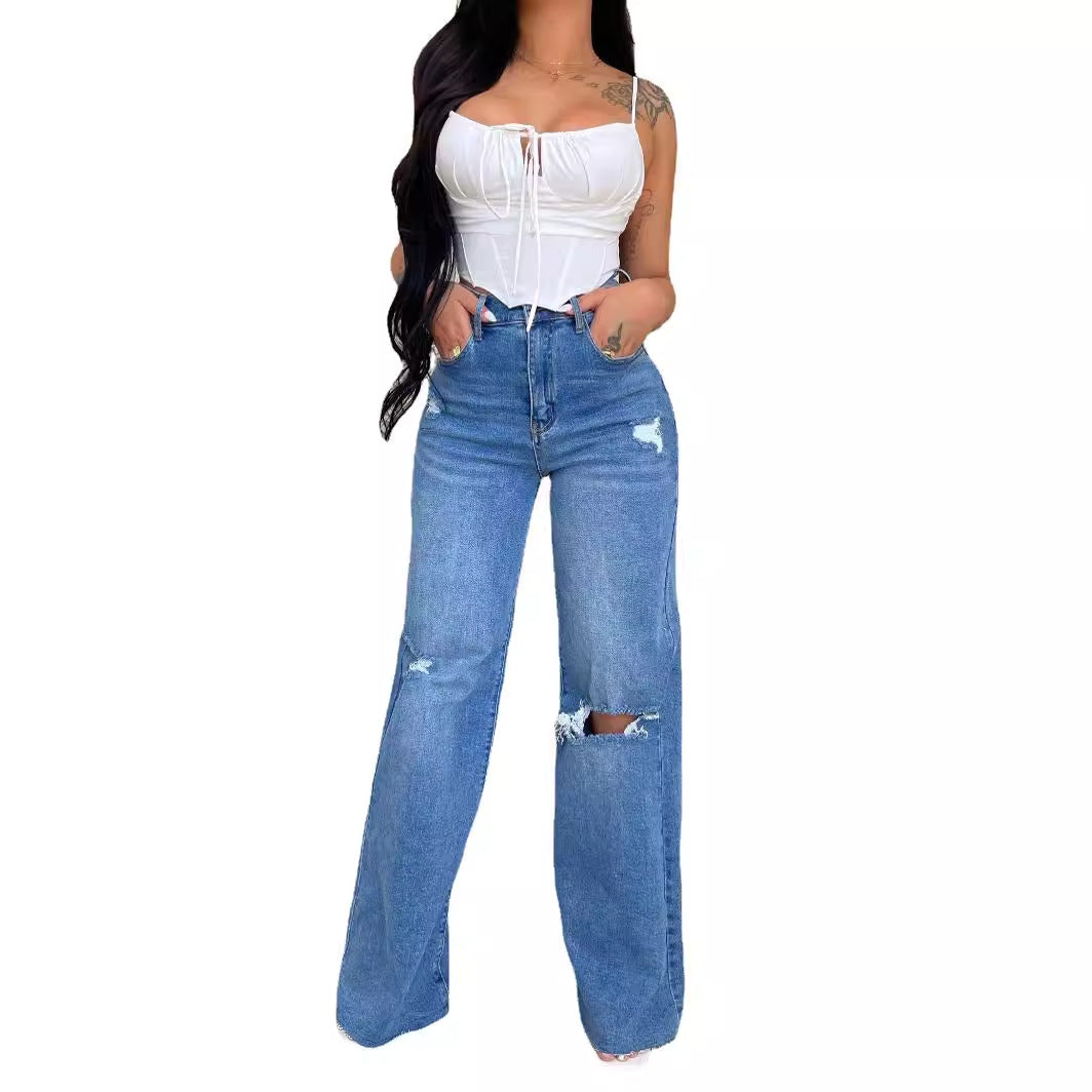 Dame Løst Skåret Jeans med Destroyed-detaljer Stilla
