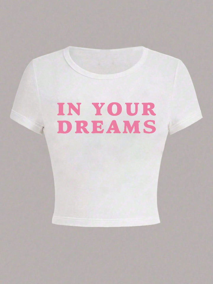 Dame Crop-T-shirt med inspirerende tryk og tætsiddende pasform Skovae