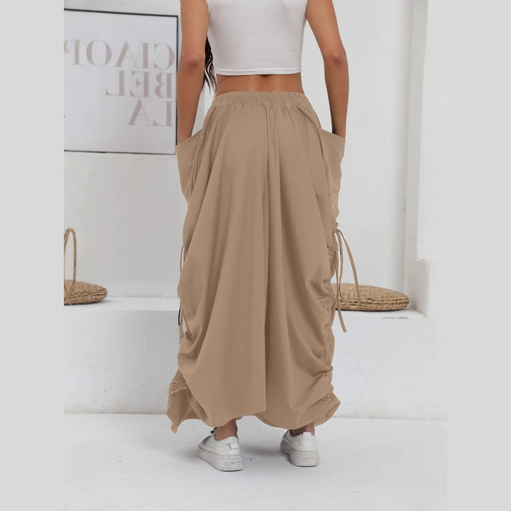 Dame Lang Wrap Skirt med elastisk Talje og Lommer Stilla