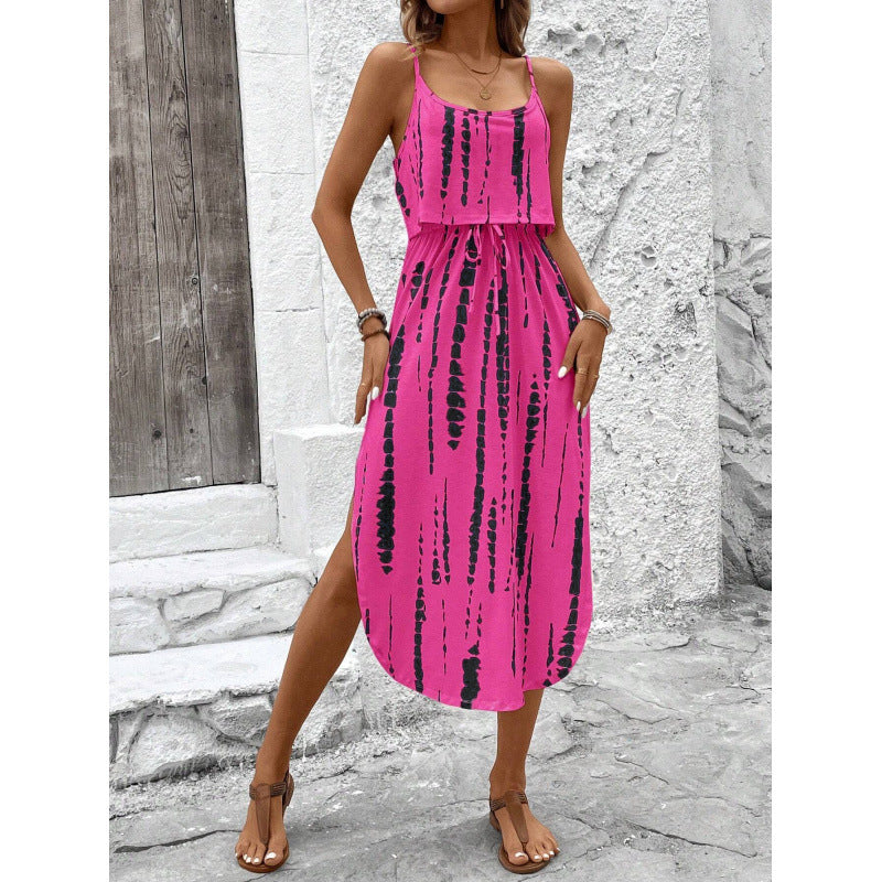 Femme Tribal Print Maxi Kjole med justerbare stropper Stilla
