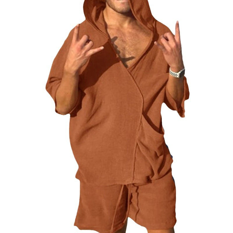 Herrer afslappet hoodie-sæt med shorts og praktiske lommer Stilla