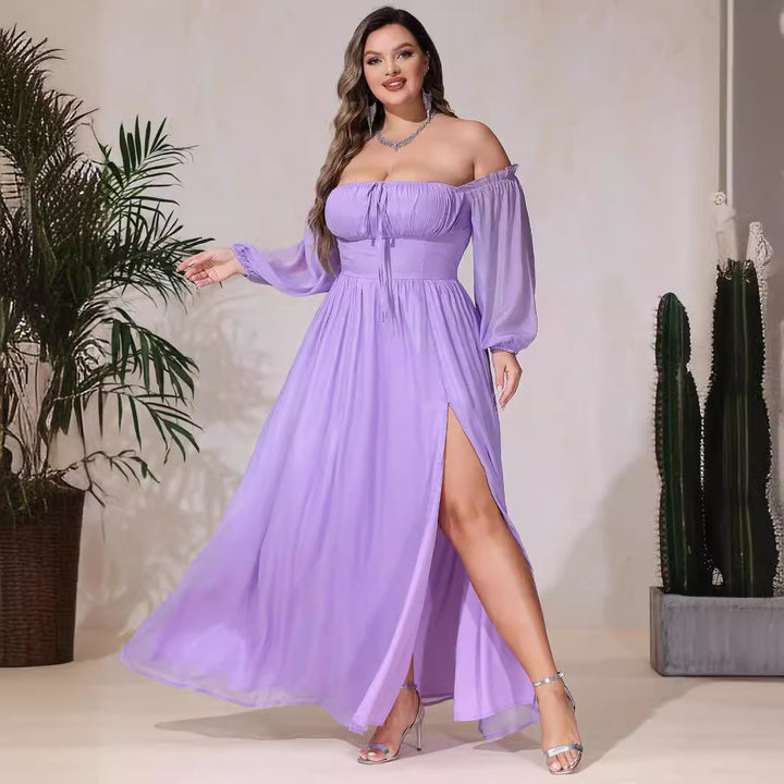 Dame maxikjole med off-shoulder design og flydende stof Stilla