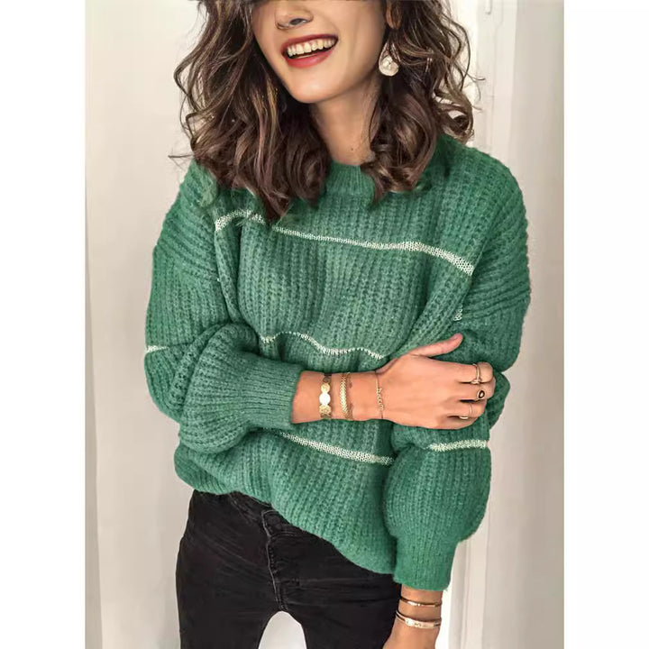 Dame Grovstrik pullover med metallic-striber Stilla
