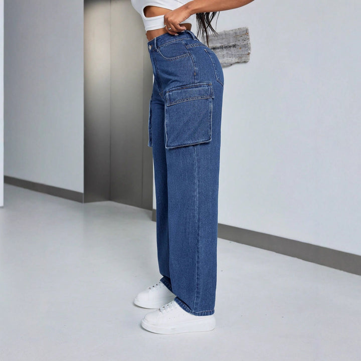 Dame cargo jeans med høj talje og sidelommer Stilla
