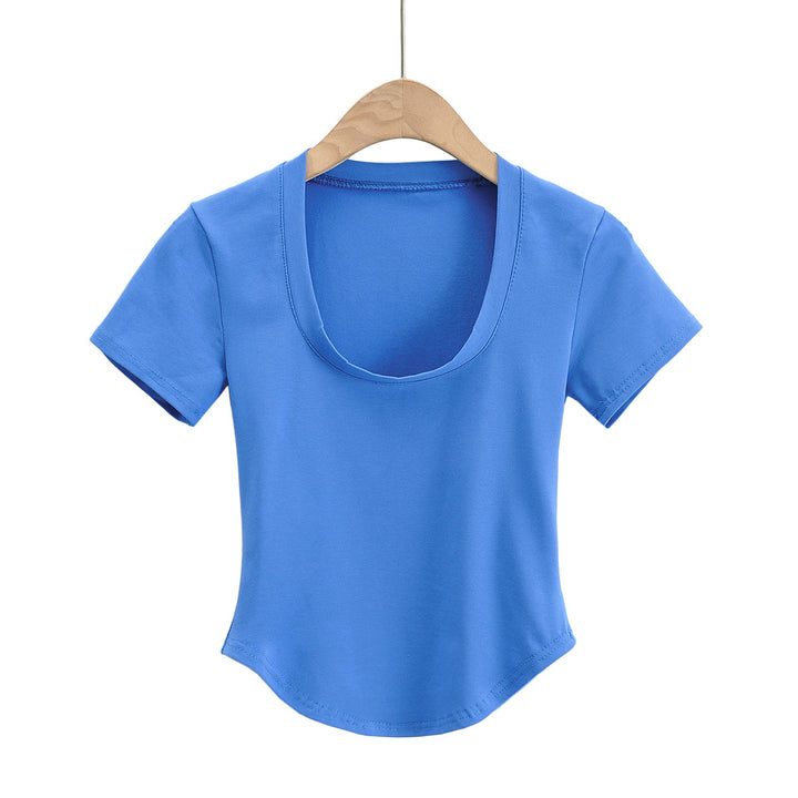 Damer Figurtilpasset Basic T-shirt med rund halsudskæring lavet af højkvalitets bomuldsblanding Stilla