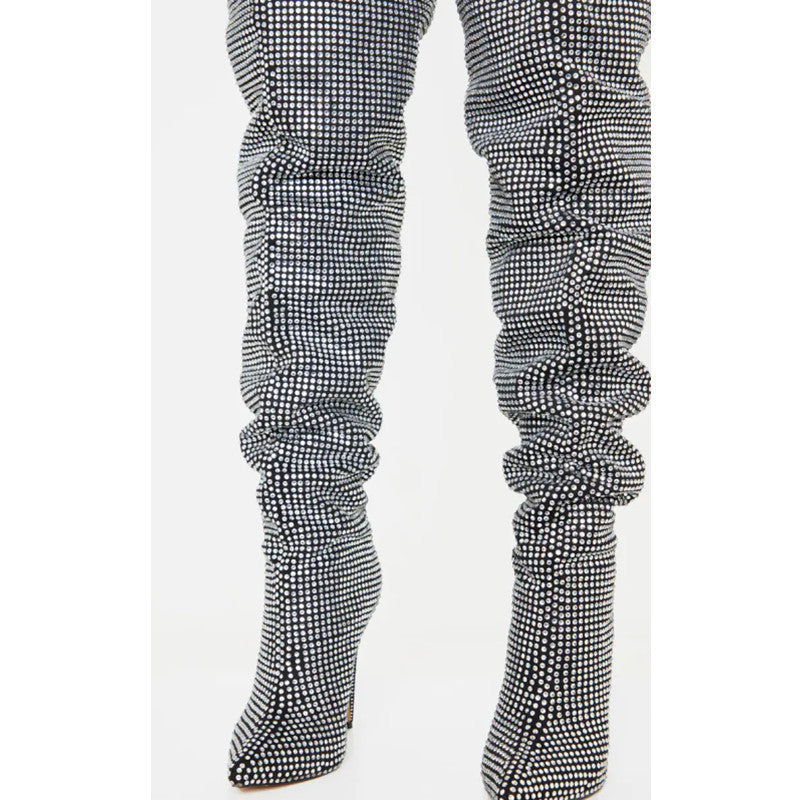 Femme Over-the-Knee Slouchy Stiletto Støvler med Rhinestone-detaljer Stilla