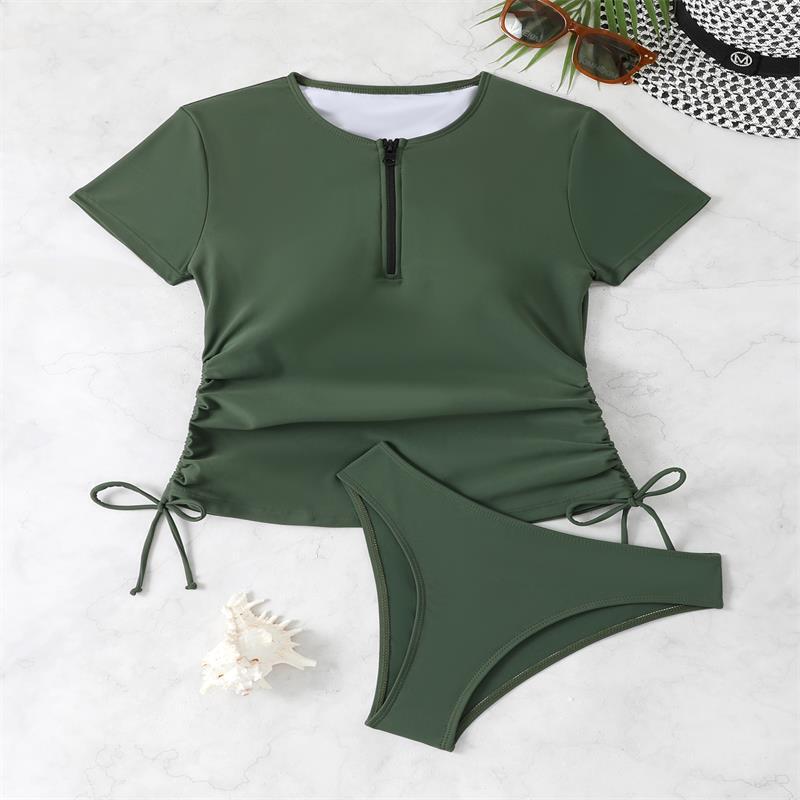 Dame Rashguard-Bikini-sæt med kort arm og justerbar snor Skovae