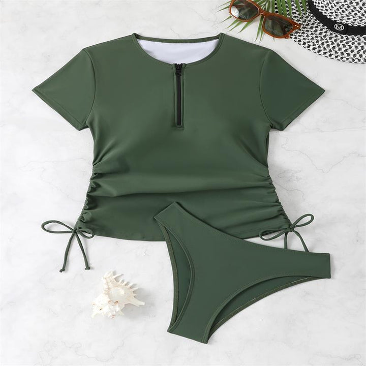 Dame Rashguard-Bikini-sæt med kort arm og justerbar snor Skovae
