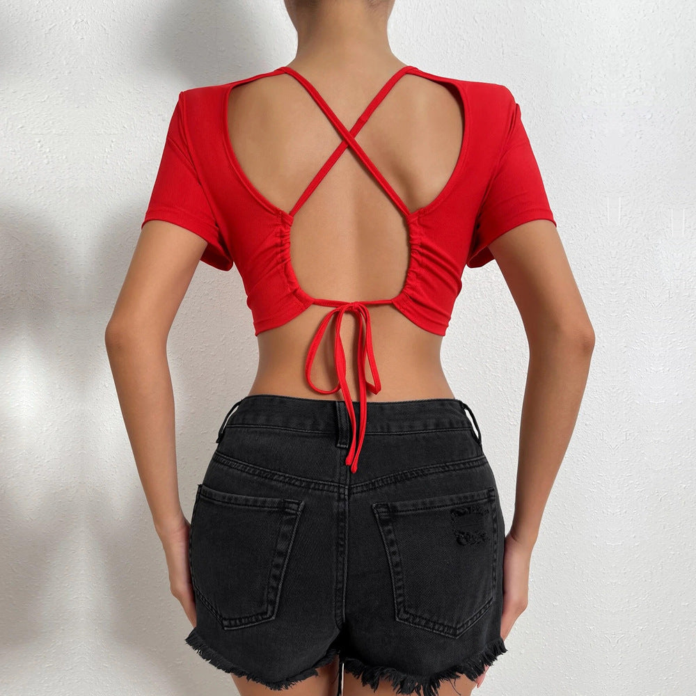 Kvinders cropped top med dekorative rygbind bånd Stilla