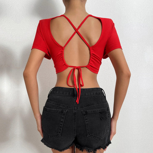 Kvinders cropped top med dekorative rygbind bånd Stilla