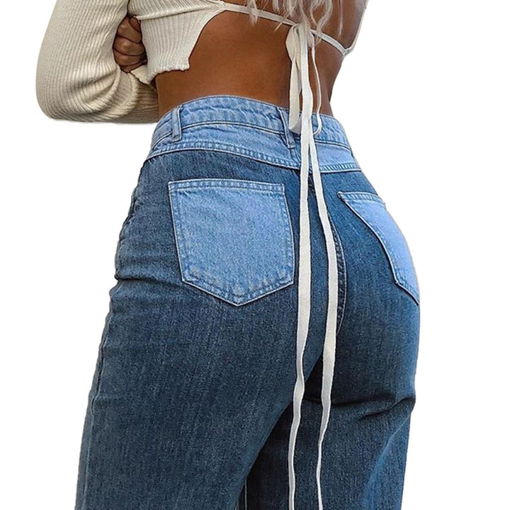 Dame Højskårne Jeans i trendy Patchwork-Design Stilla