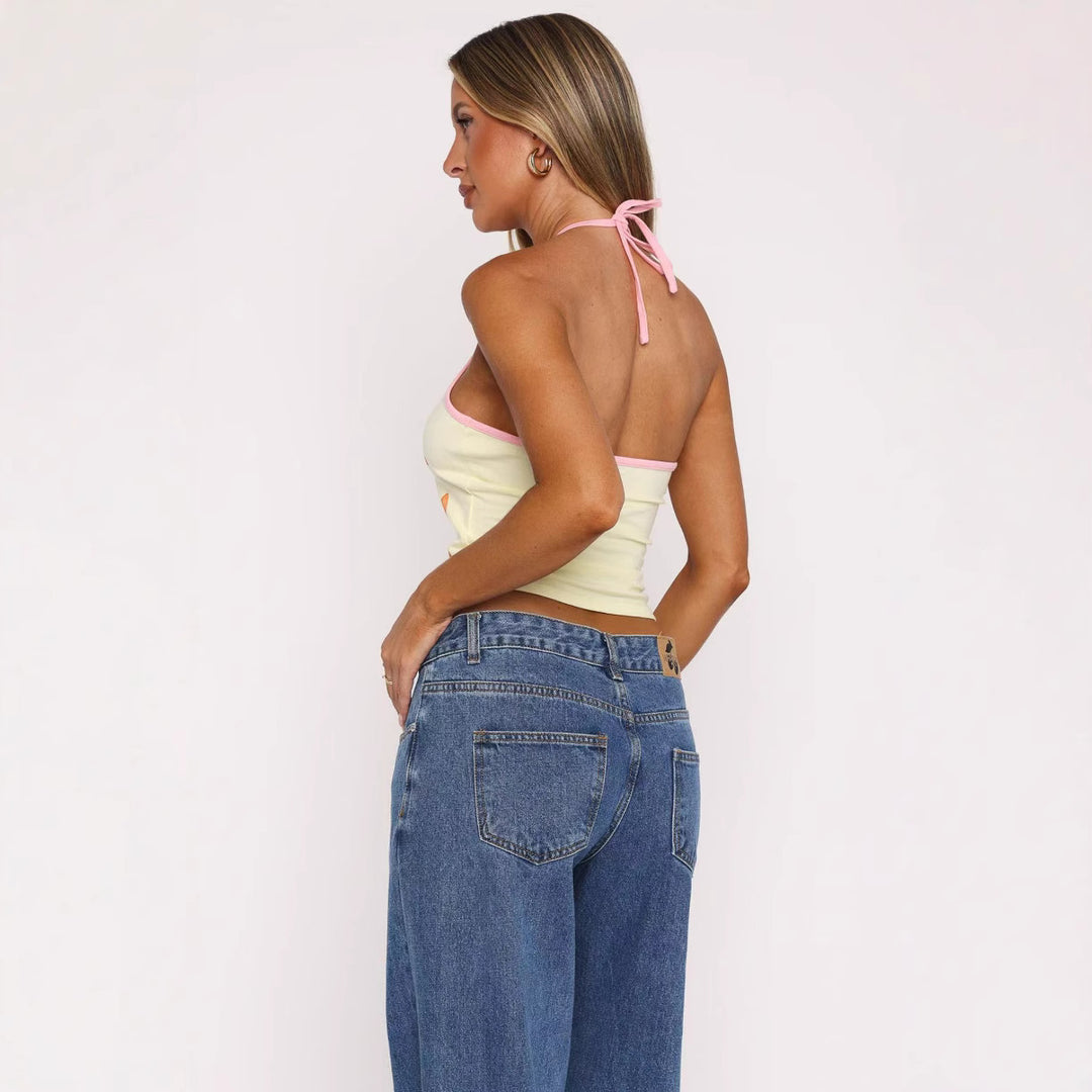 Dame Crop-Top med floraltryk og justerbare stropper Skovae