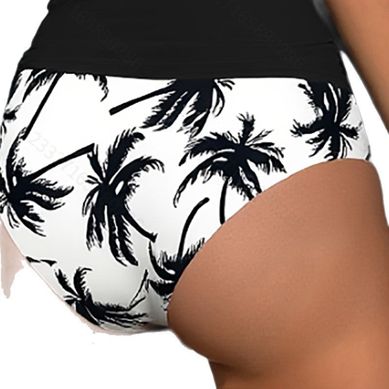 Dame tankini med elegant rynkning og moderne palmeprint Skovae