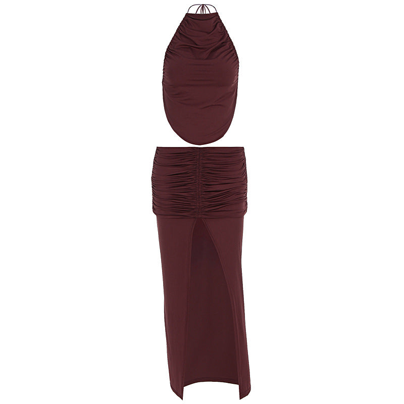 Dame Elegant Maxikjole med asymmetrisk Halterhals og fancy slids Skovae