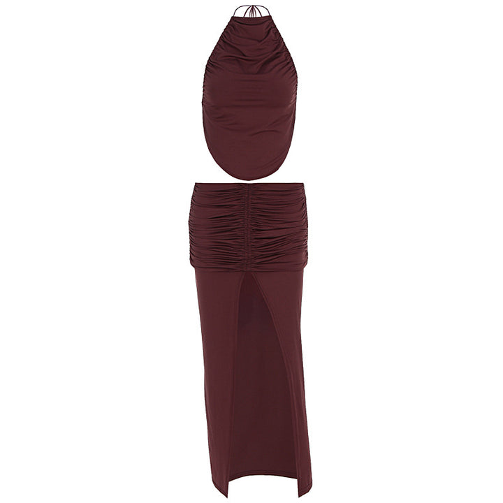 Dame Elegant Maxikjole med asymmetrisk Halterhals og fancy slids Skovae