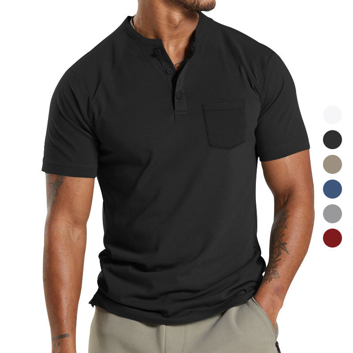 Herrer Korte ærmer Henley-shirt med praktisk brystlomme og moderne knapdesign Stilla