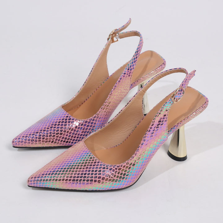 Dame Slingback Pumps med glitrende slangemønster og moderne hældesign Stilla