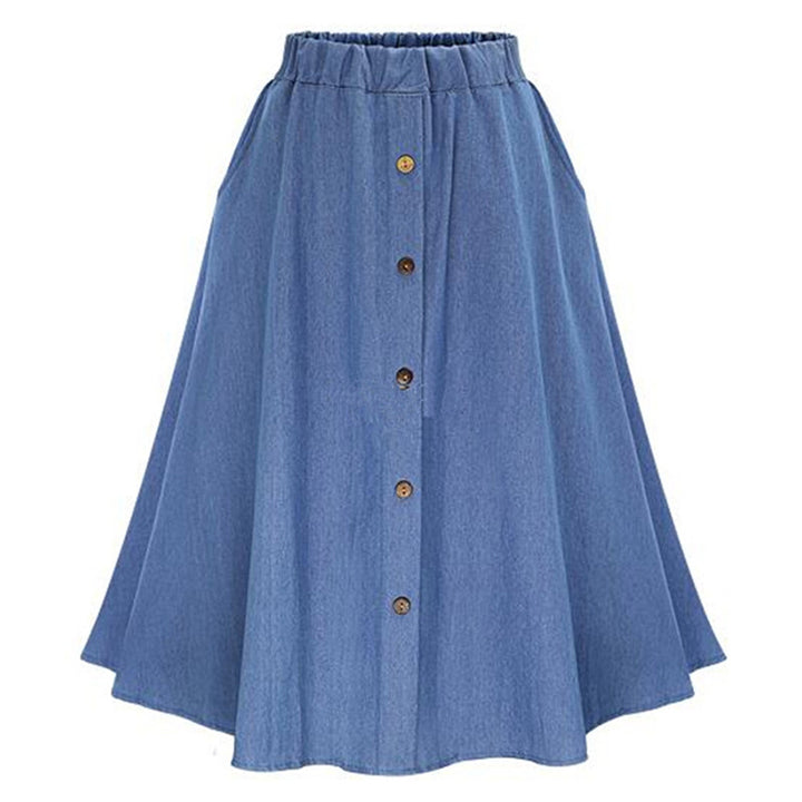 Kvinder Lang Denim Nederdel med Knapdetaljer Stilla