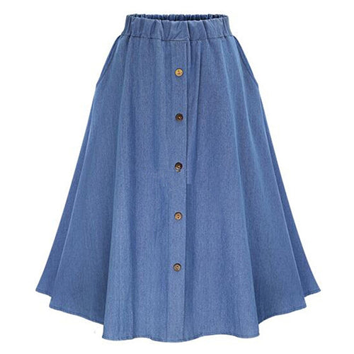 Kvinder Lang Denim Nederdel med Knapdetaljer Stilla