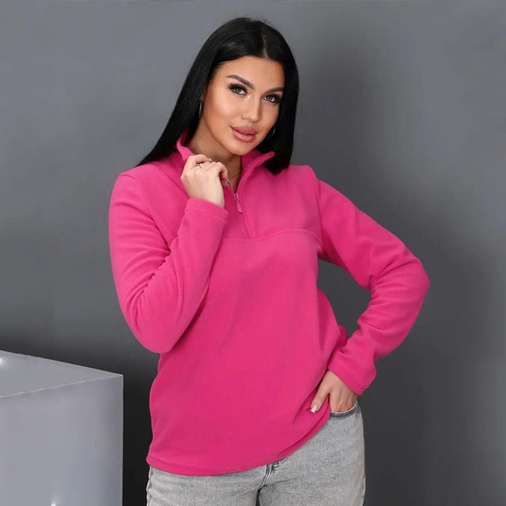 Kvinders fleece pullover med høj krave og praktisk lynlås Skovae