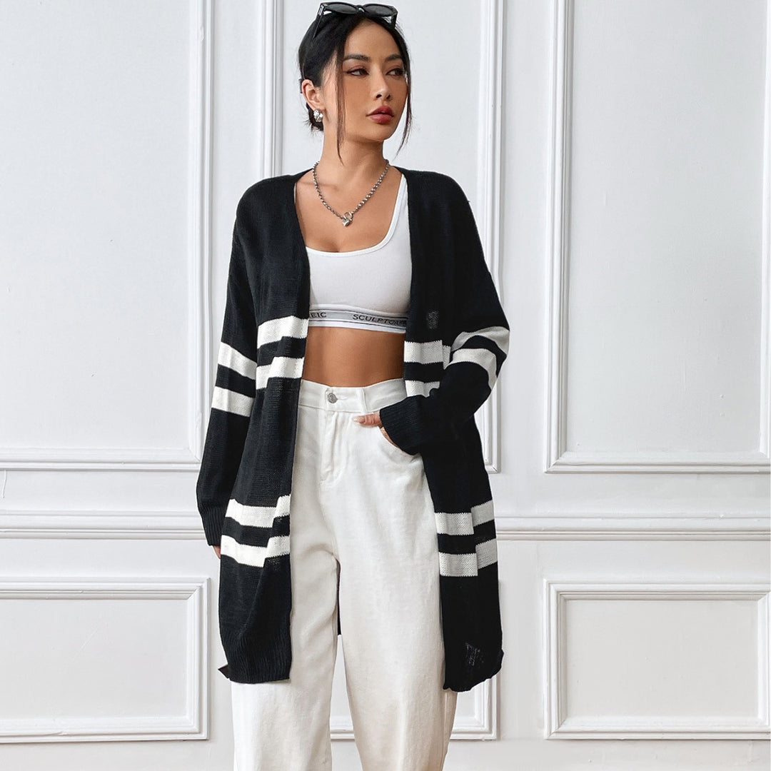 Dame afslappet strik cardigan med fashionable striber Stilla