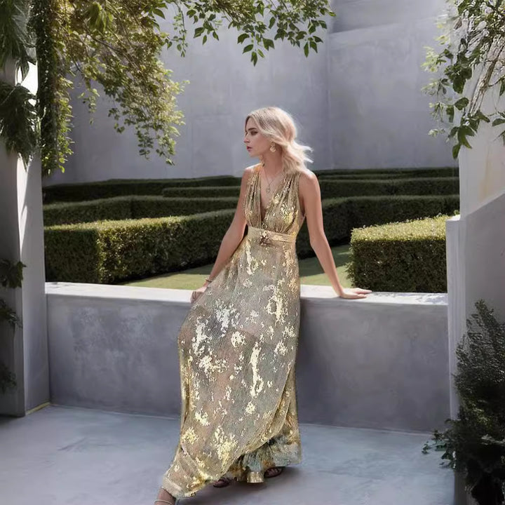 Dame Maxikjole med glamourøse detaljer og flydende design Stilla