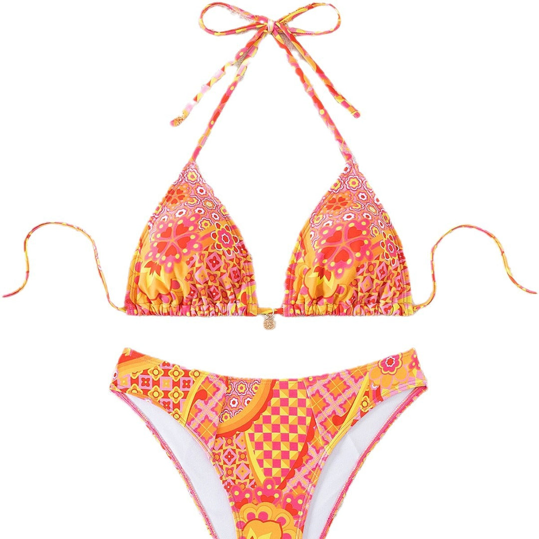 Dame Triangel-bikini med unikt mosaikmønster og justerbare bindebånd Skovae
