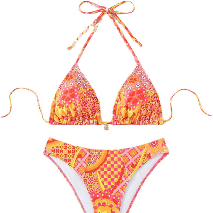 Dame Triangel-bikini med unikt mosaikmønster og justerbare bindebånd Skovae