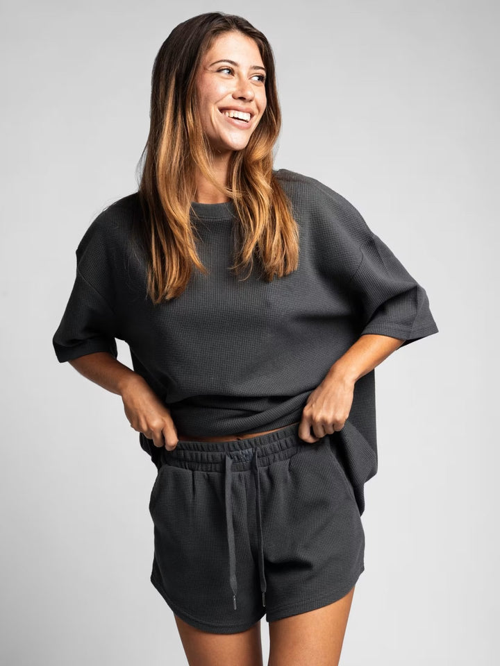 Kvinder casual top og shorts sæt lavet af blødt vaffelstof Skovae
