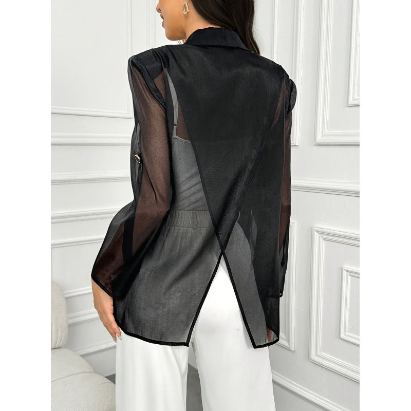 Dame Elegant Blazer med transparente ærmer Skovae