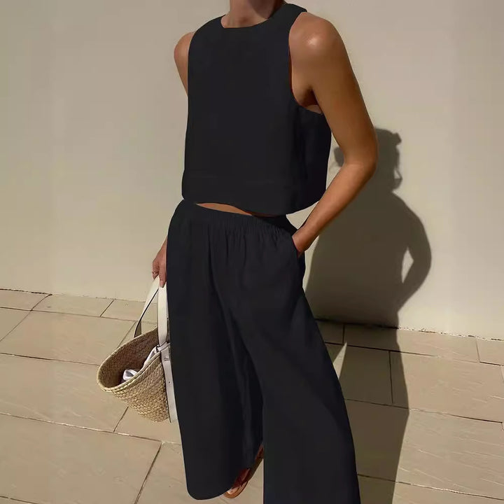 Dame afslappet crop-top med bred bukser og høj talje Stilla