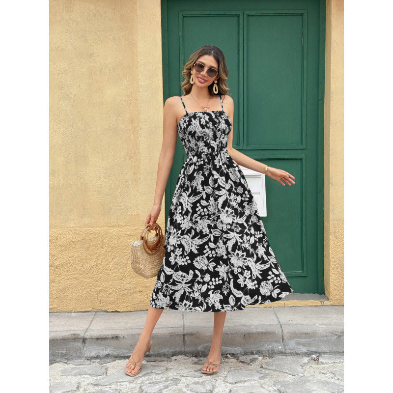 Dame Floral Print Midi-kjole med justerbare stropper Stilla