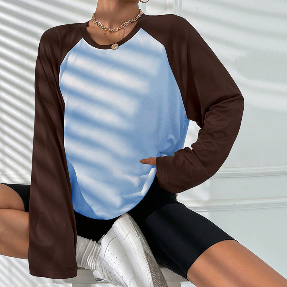 Kvinders langærmet T-shirt med sporty raglan-snit og trendy farveblokdesign Stilla