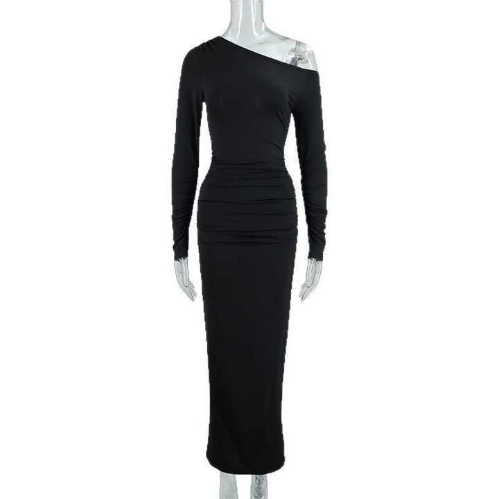 Damer elegant One-Shoulder Maxikjole med figurskænkende rynkning Skovae