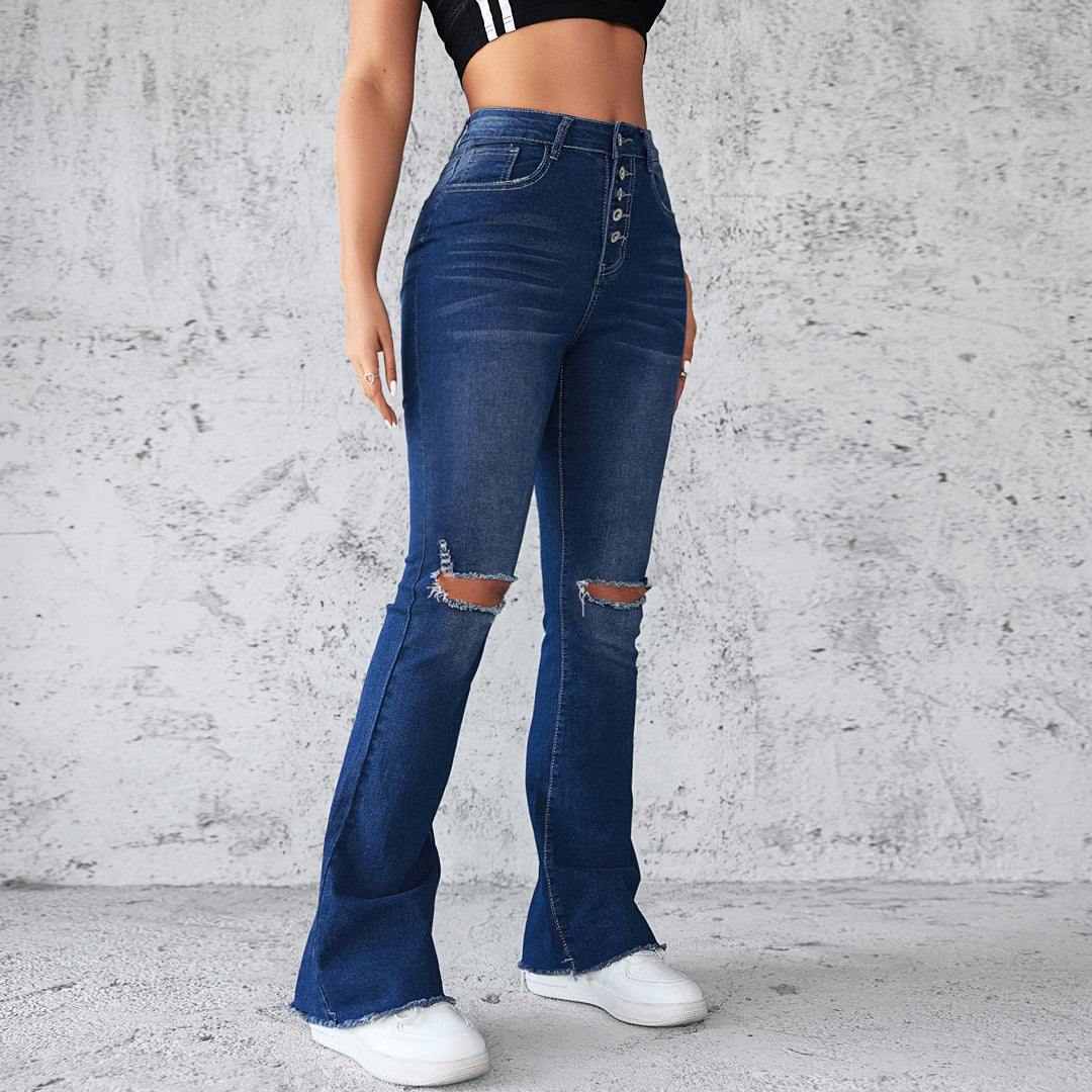 Dame Flared Jeans med høj talje og stilfulde rifte-detaljer Stilla