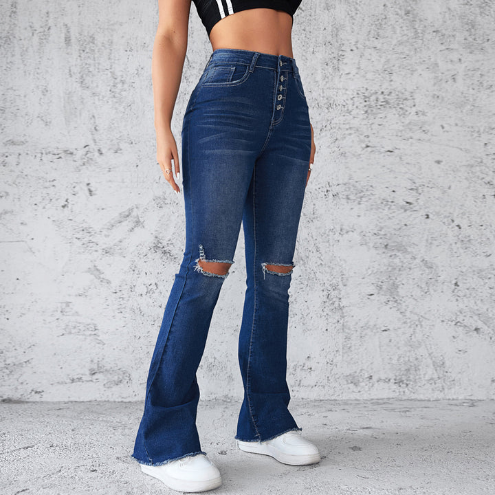Dame Flared Jeans med høj talje og stilfulde rifte-detaljer Stilla