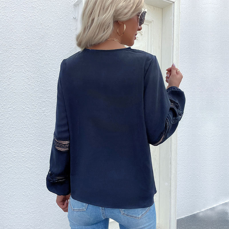 Dame elegant bluse med spidse detaljer og V-udskæring Stilla