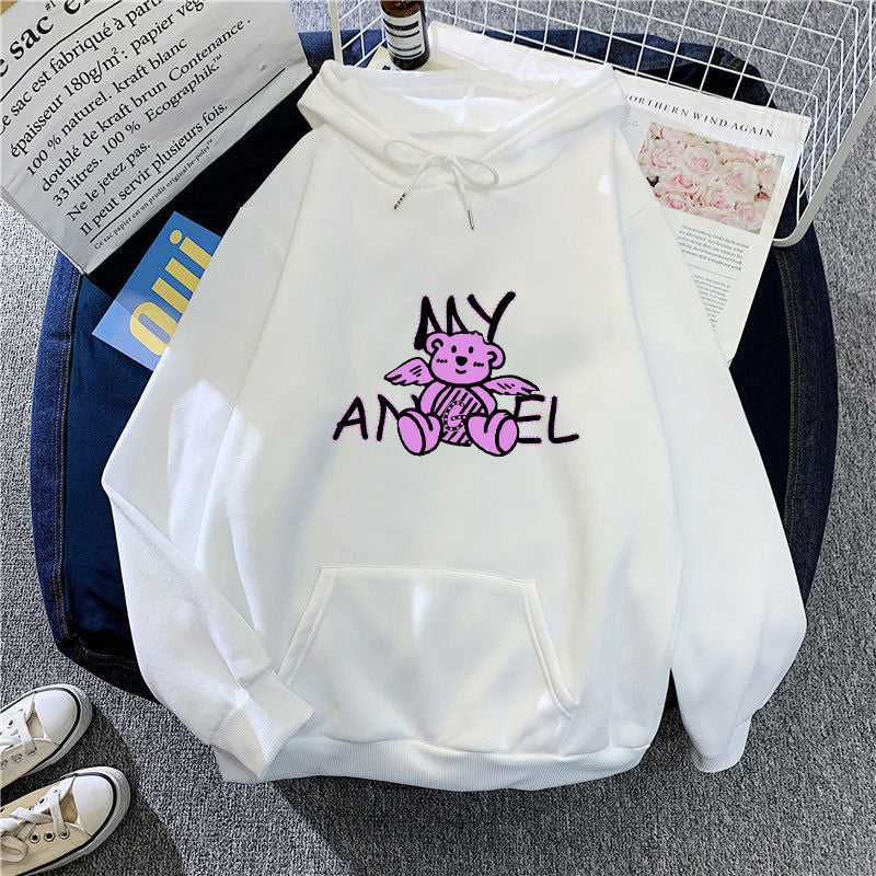 Kvinders hoodie med sødt engel bjørn design Skovae