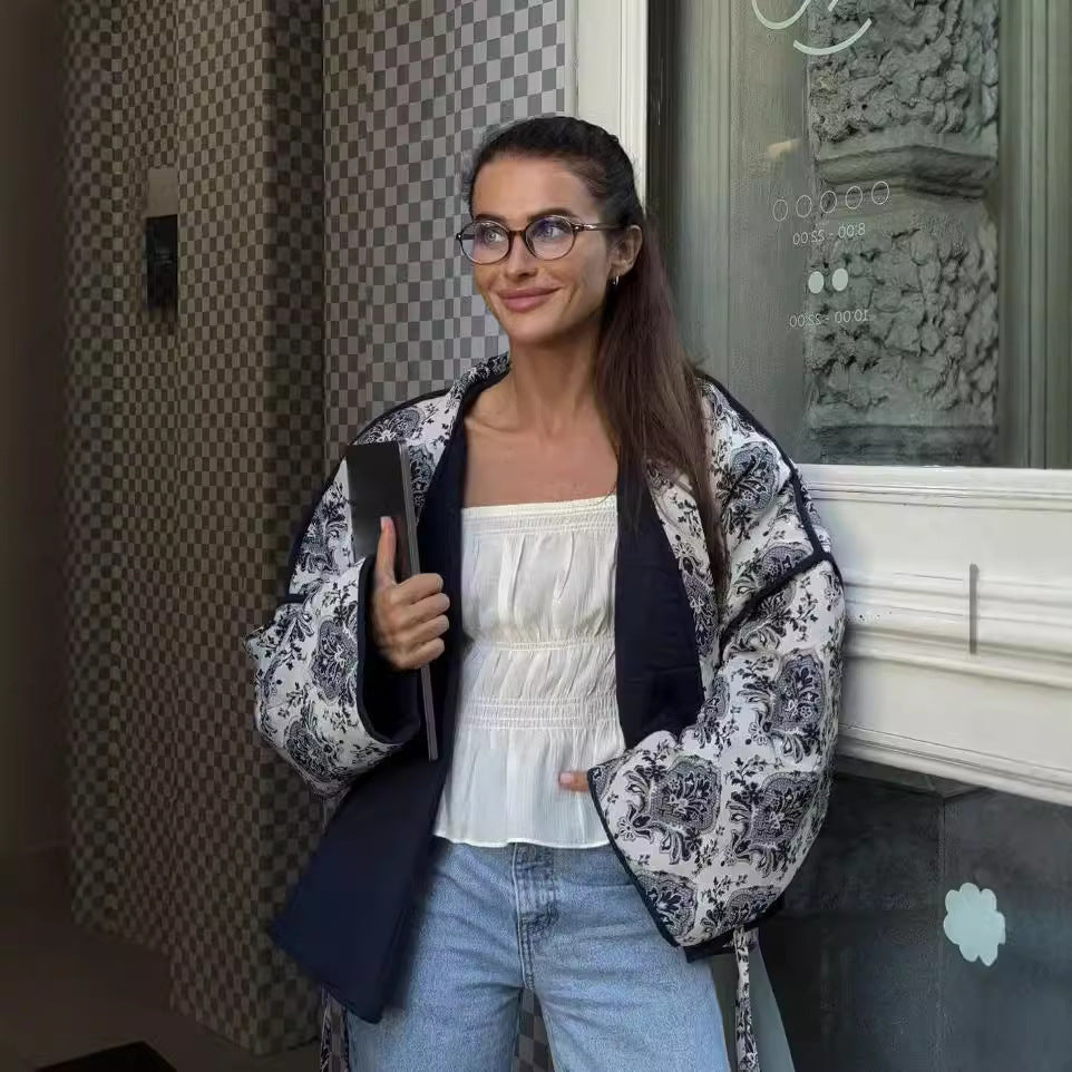 Dame elegant omslagsjakke med blomster mønster Stilla