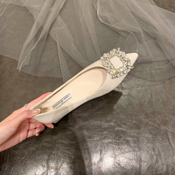 Dame mode Ballerinas med glitrende smykkedetaljer og komfortabel blokhæl Stilla