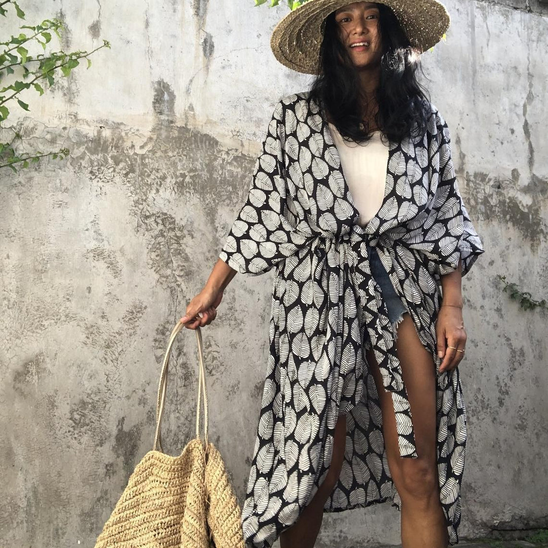 Damer Strandkimono med afslappet snit og blomster mønster detaljer Stilla