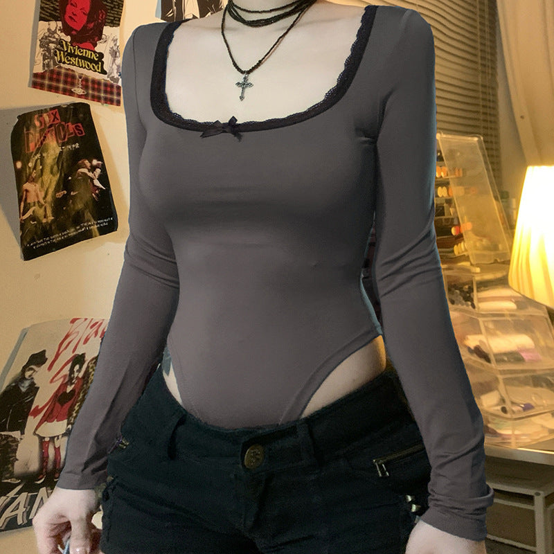 Dame Elegant Langærmet Bodysuit med pynteliste Skovae