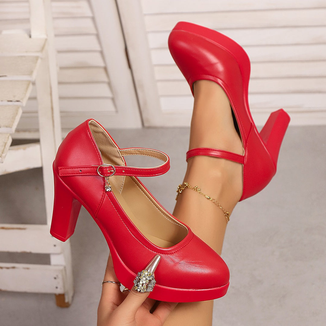 Dame High-Heel Pumps med justerbar rem og funklende detalje Stilla