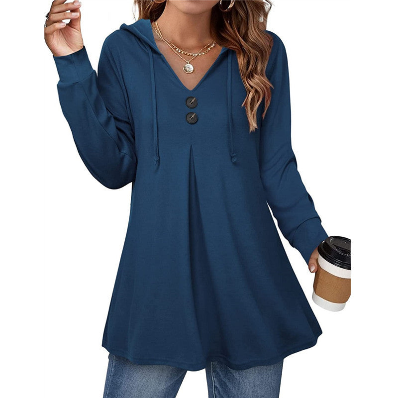 Dame afslappet hoodie bluse med knapdetaljer Stilla